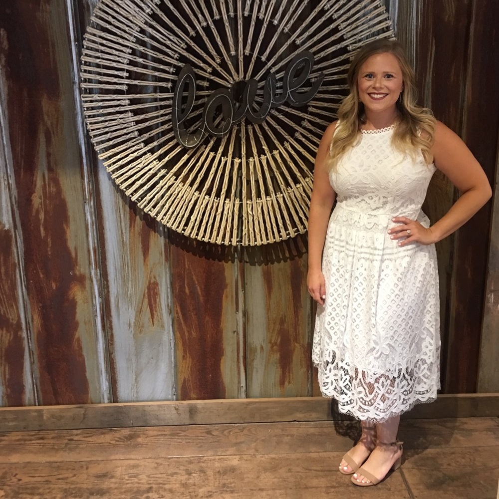 White lace midi length dress